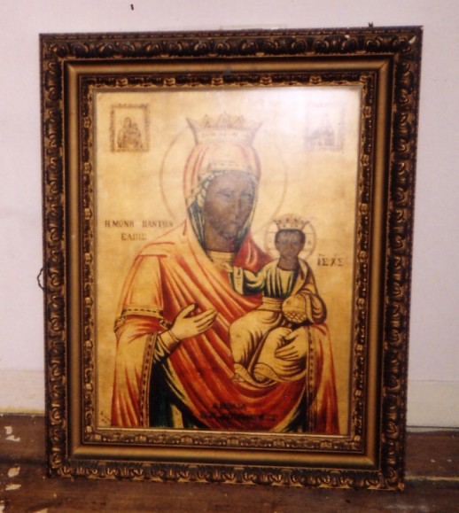 Reg. No 266. Virgin Mary. Made by I. Kyriaki 1920, donated by P. E. Mavromatis July 1932. Size 0.84 x 0.67 x 0.6