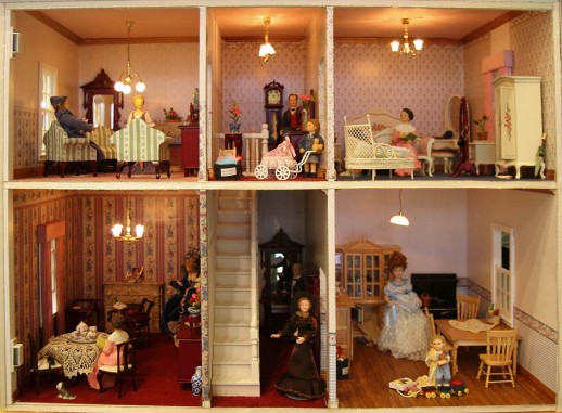 Decorated dollhouse inside in 1/12 scale