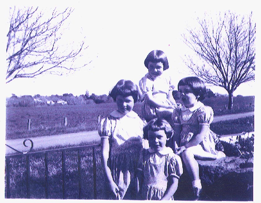 Four of the 'Gaven girls' wearing viyella dresses, 1957<br />b-Fiona(6), l-Thalia(9), r-Juliet(4),f-Clare(6)