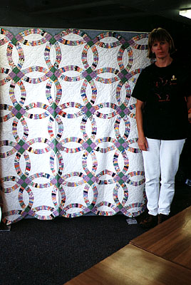 Nancy Dunlap with the quilt.