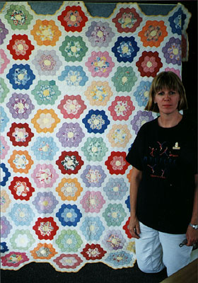 Nancy Dunlap with the quilt.