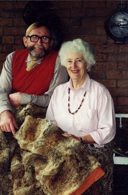 Bud and Patricia Ford with the rabbit skin rug