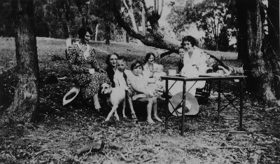 Sunday picnic. Delia at the table. Kandos district, 1935